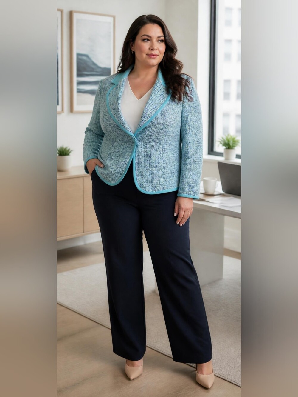 Lane Bryant Aqua Tweed Blazer Jacket